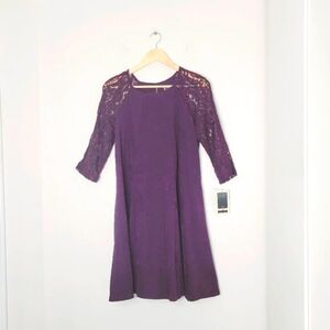 Julian Taylor New Eggplant Purple Floral Lace Long Sleeve Fit & Flare Dress 12
